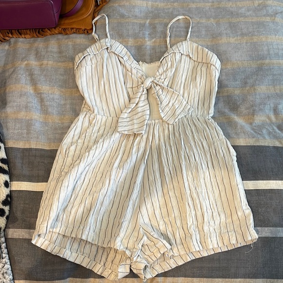 LOST + WANDER Beige Striped Romper - Picture 1 of 2